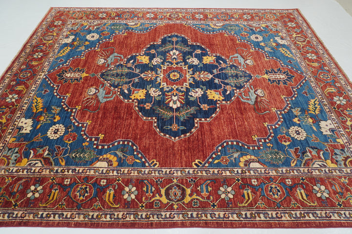 8x10 Red Blue Qashqai Lion Afghan Hand Knotted Rug - Yildiz Rugs