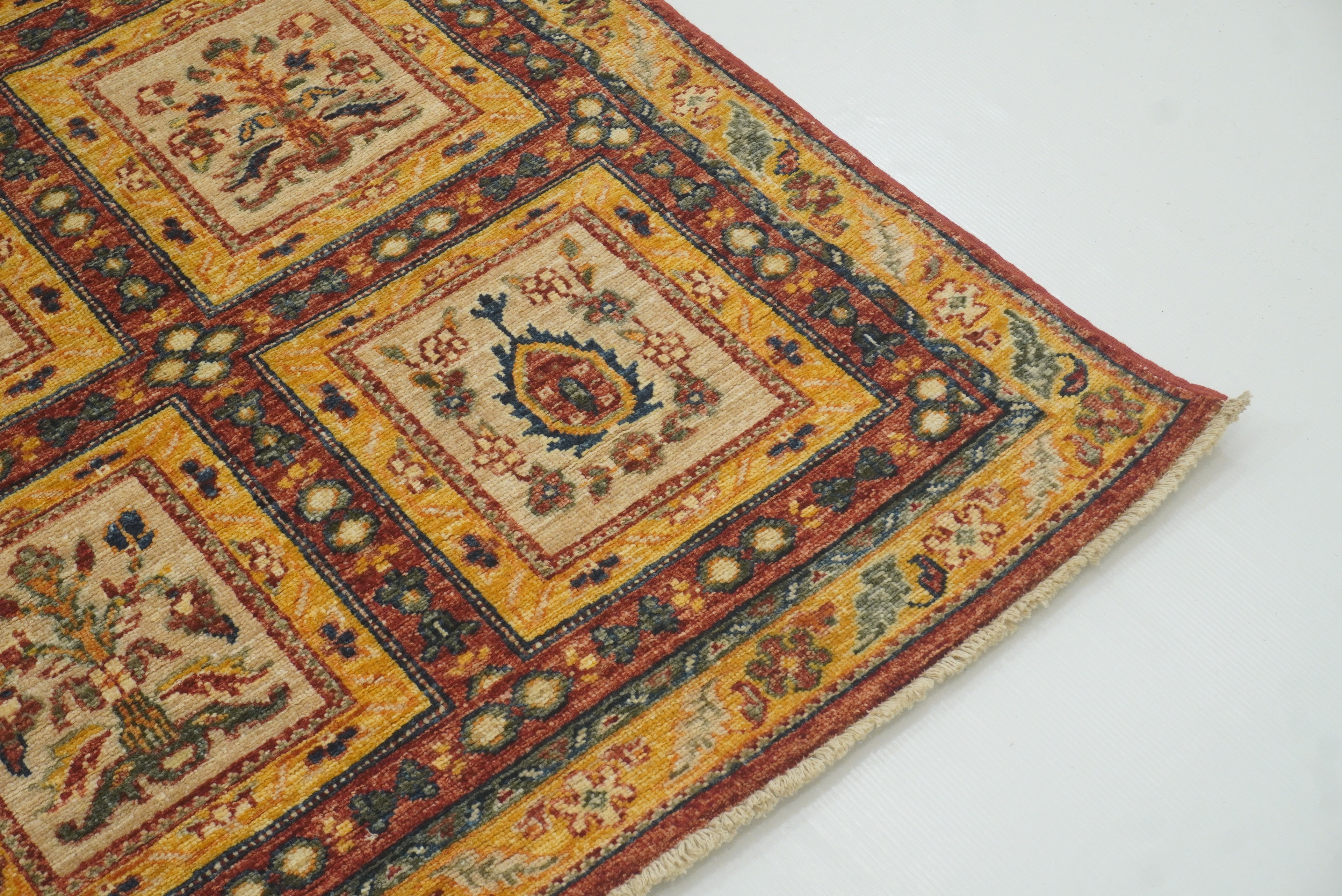 10 ft Beige Vintage Afghan Hand knotted Oriental Runner Rug - Yildiz Rugs