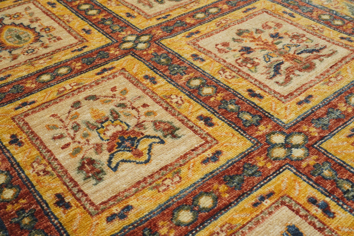 10 ft Beige Vintage Afghan Hand knotted Oriental Runner Rug - Yildiz Rugs