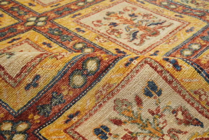 10 ft Beige Vintage Afghan Hand knotted Oriental Runner Rug - Yildiz Rugs
