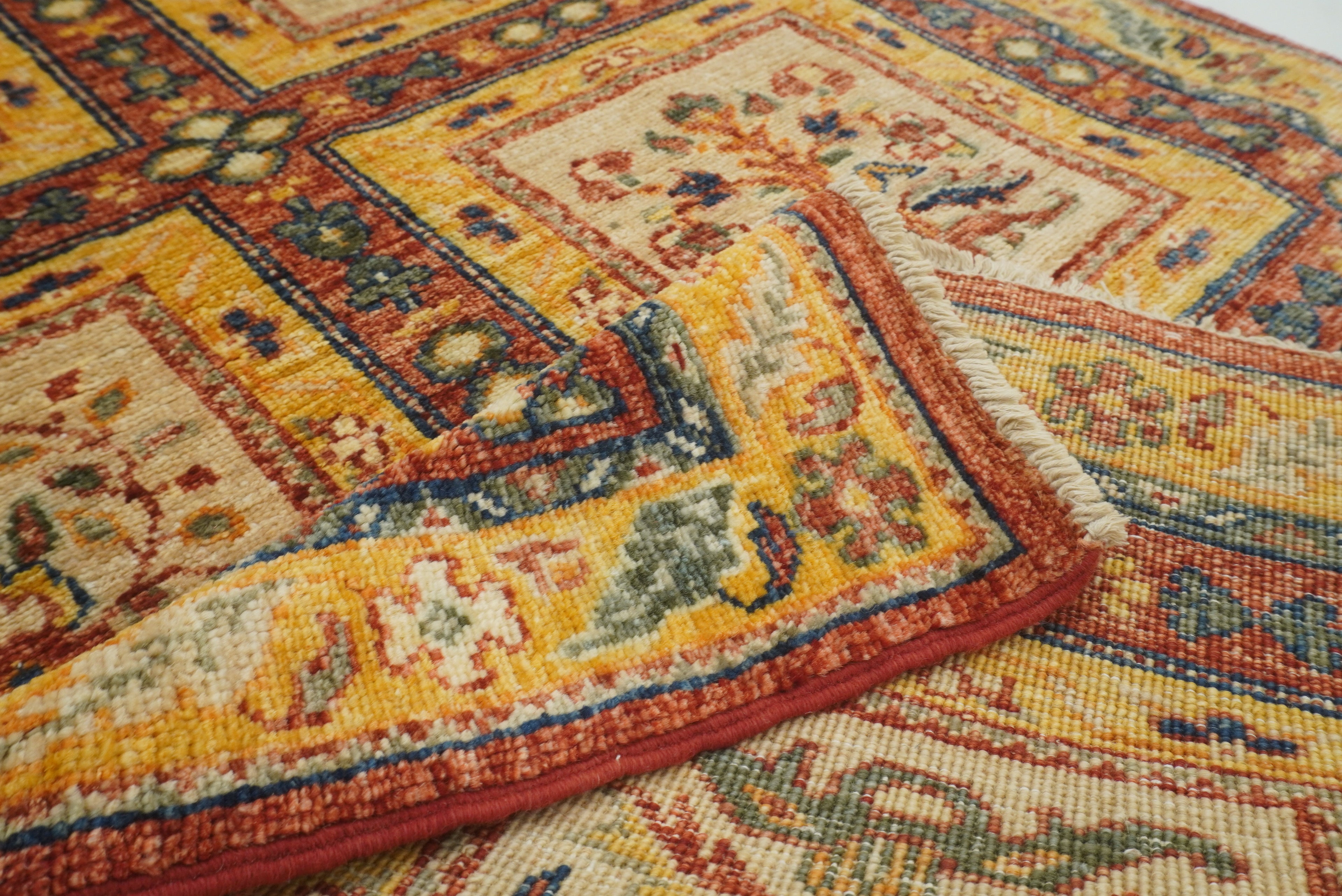10 ft Beige Vintage Afghan Hand knotted Oriental Runner Rug - Yildiz Rugs