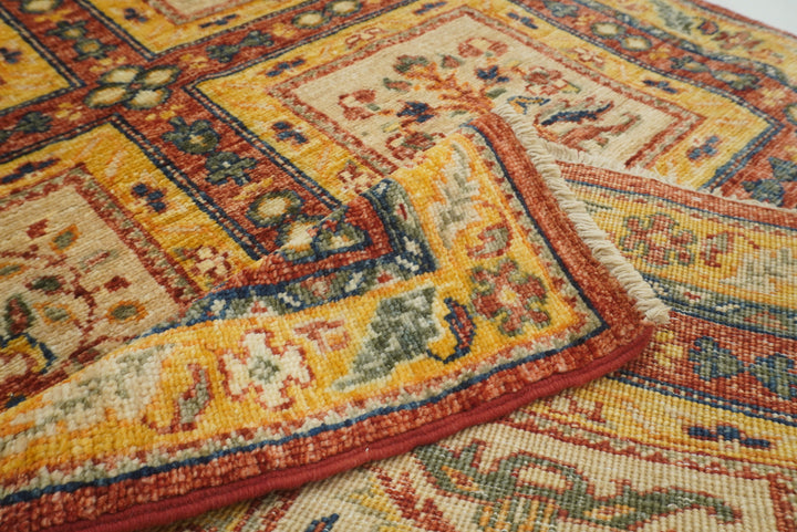 10 ft Beige Vintage Afghan Hand knotted Oriental Runner Rug - Yildiz Rugs