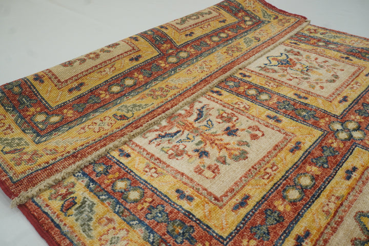 10 ft Beige Vintage Afghan Hand knotted Oriental Runner Rug - Yildiz Rugs
