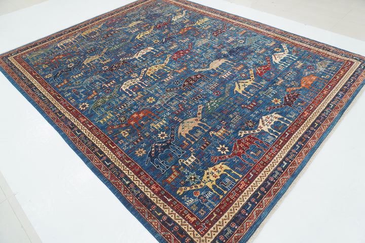 8x10 Blue Animal Gabbeh Tribal Afghan Hand knotted Rug - Yildiz Rugs