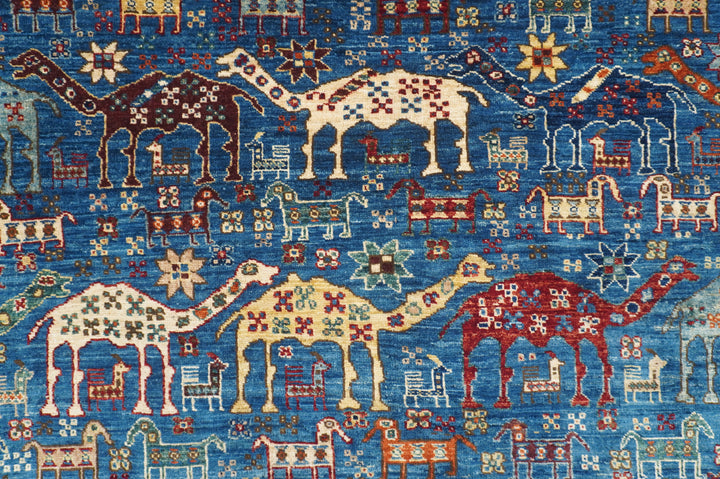 8x10 Blue Animal Gabbeh Tribal Afghan Hand knotted Rug - Yildiz Rugs