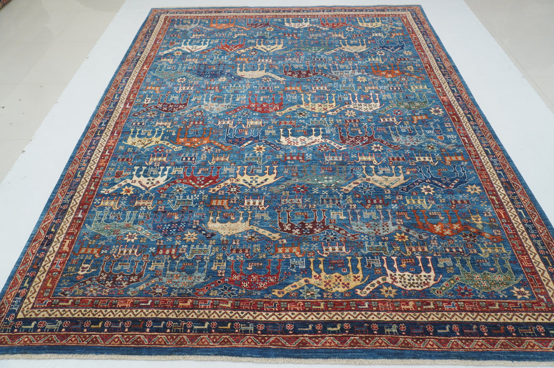 8x10 Blue Animal Gabbeh Tribal Afghan Hand knotted Rug - Yildiz Rugs