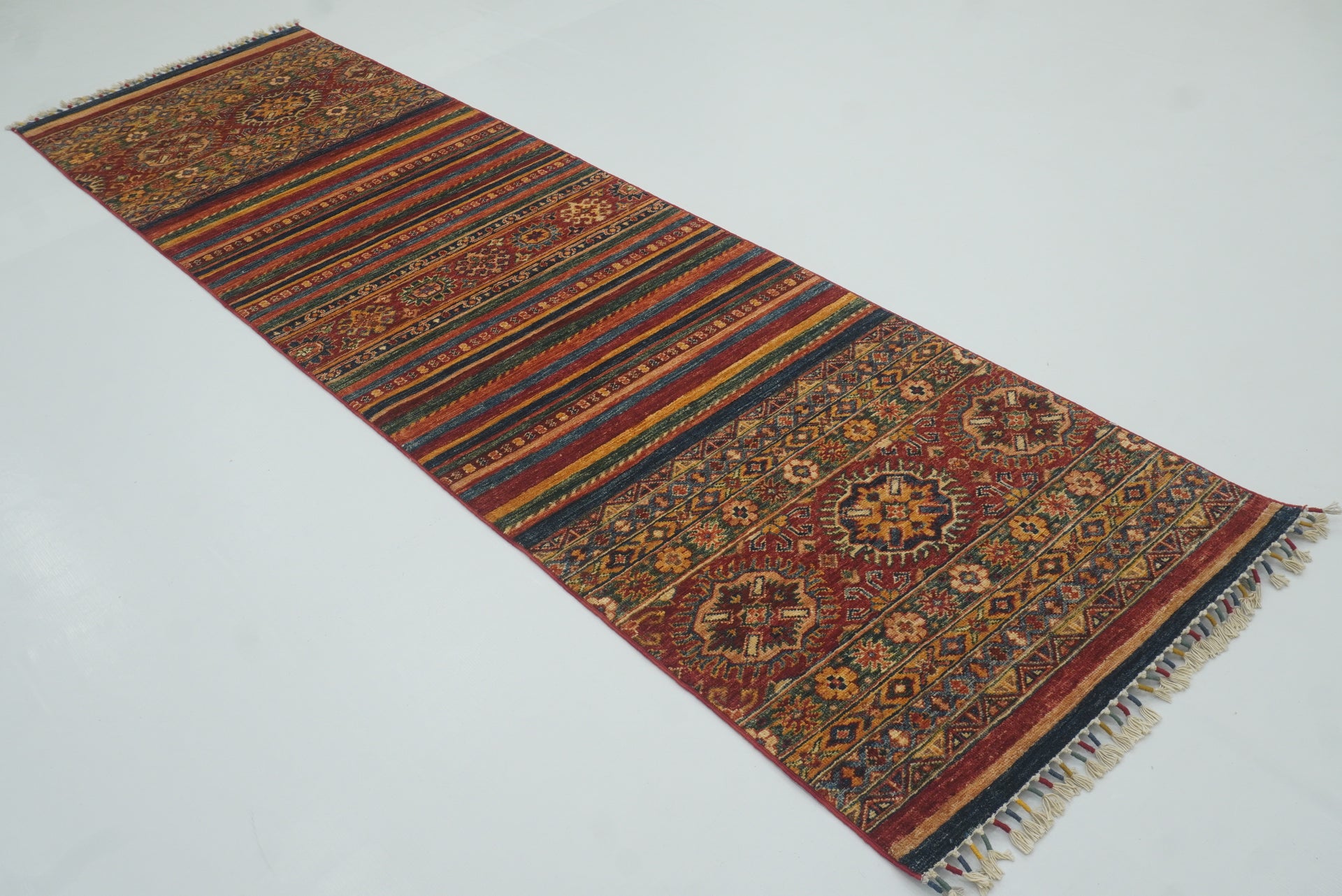 2'8"x9'6" Red Tribal Hand-Knotted Wool Runner Rug - Yildiz Rugs