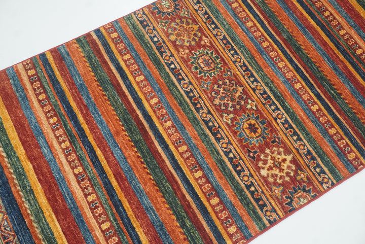 2'8"x9'6" Red Tribal Hand-Knotted Wool Runner Rug - Yildiz Rugs