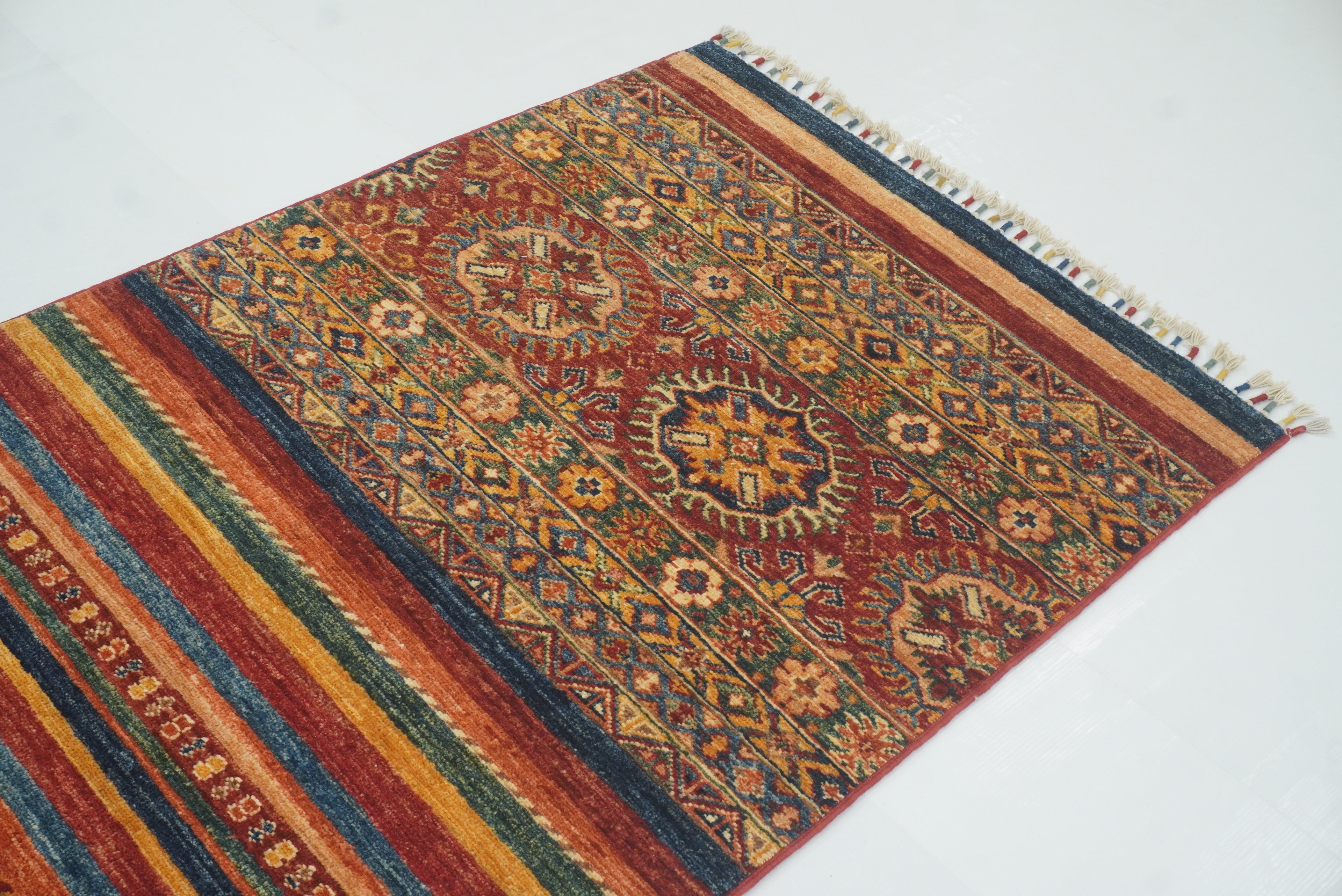 2'8"x9'6" Red Tribal Hand-Knotted Wool Runner Rug - Yildiz Rugs