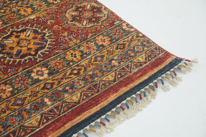 2'8"x9'6" Red Tribal Hand-Knotted Wool Runner Rug - Yildiz Rugs
