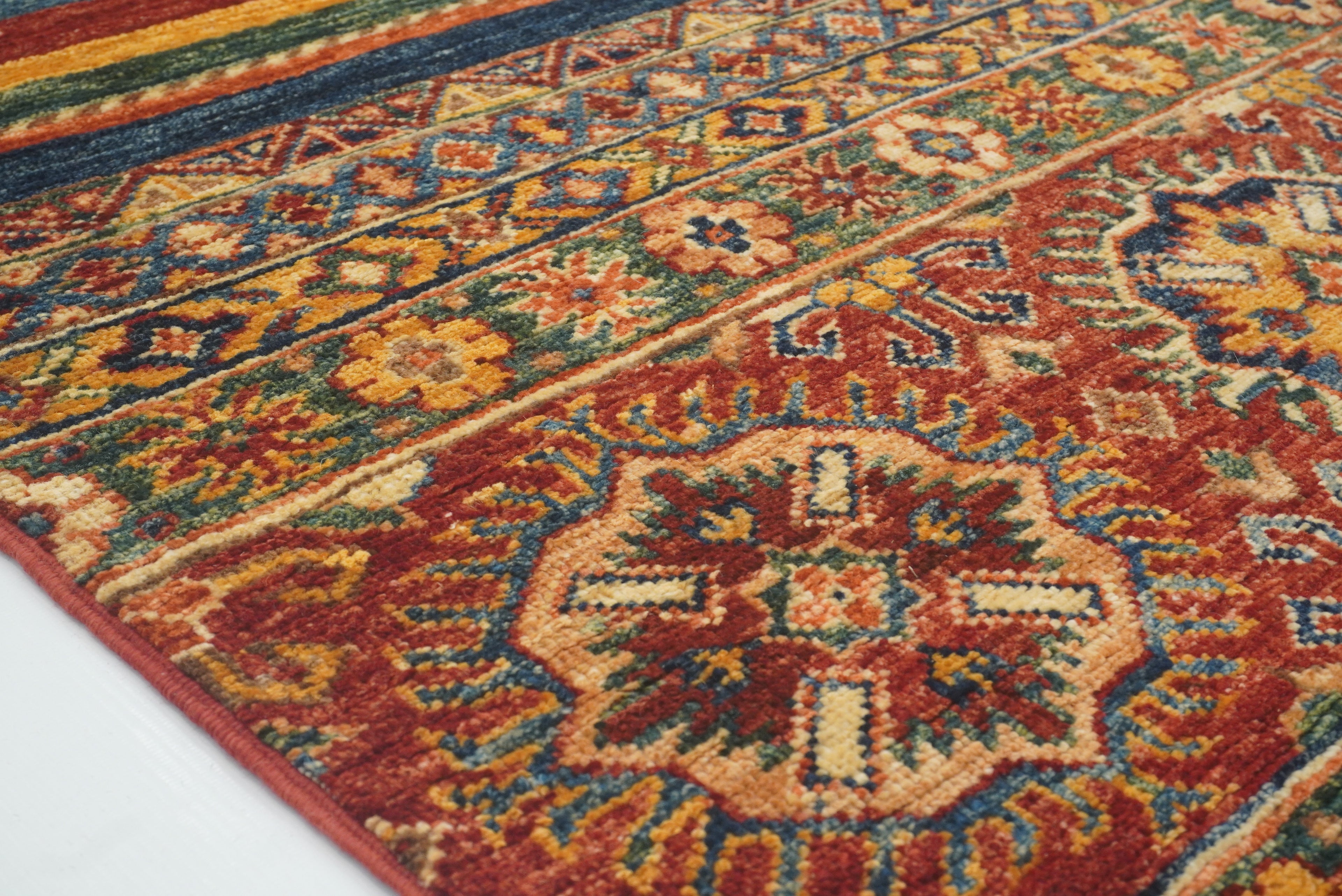 2'8"x9'6" Red Tribal Hand-Knotted Wool Runner Rug - Yildiz Rugs
