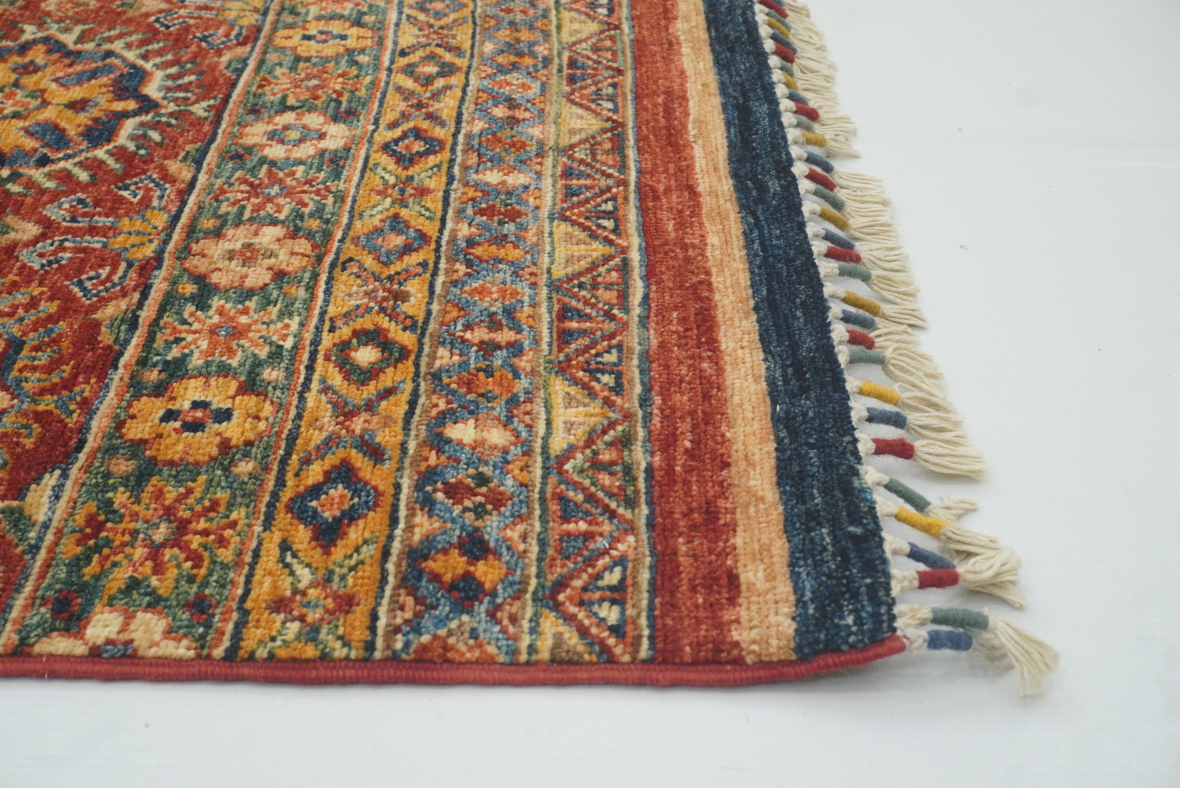 2'8"x9'6" Red Tribal Hand-Knotted Wool Runner Rug - Yildiz Rugs