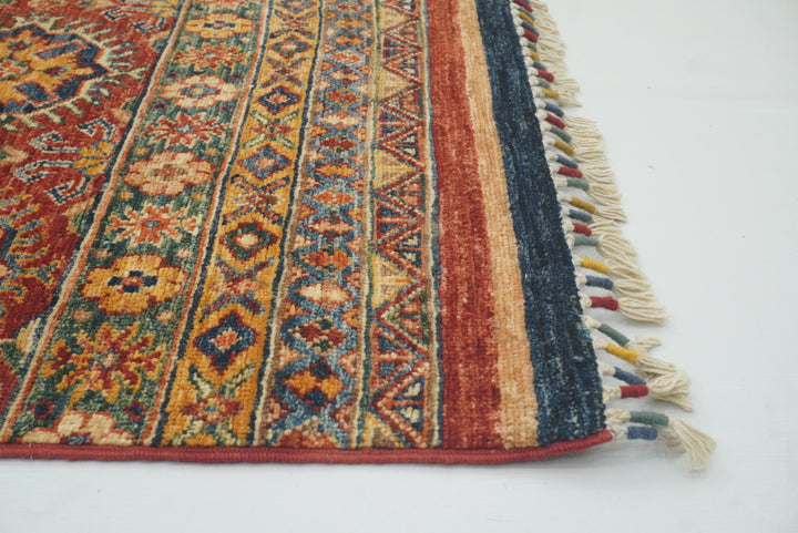 2'8"x9'6" Red Tribal Hand-Knotted Wool Runner Rug - Yildiz Rugs