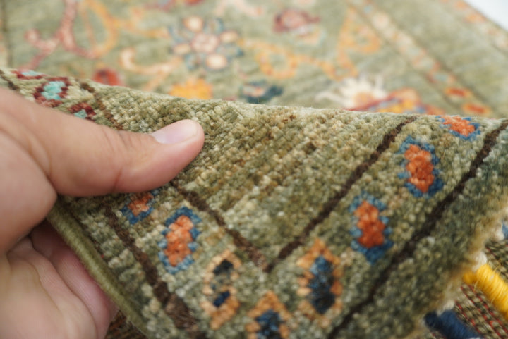 2x3 Green Afghan Waziri Hand Knotted Wool Rug - Yildiz Rugs