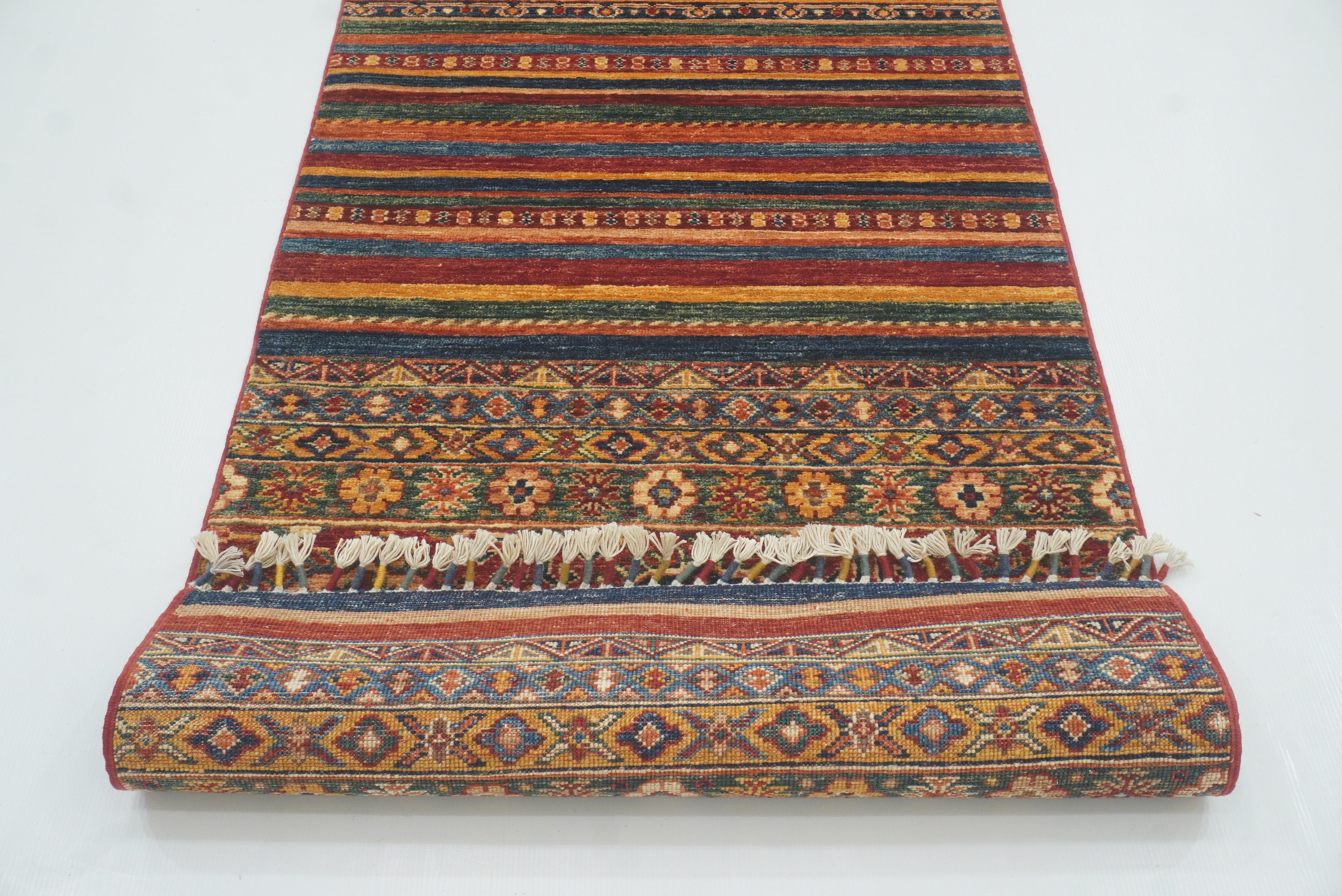 2'8"x9'6" Red Tribal Hand-Knotted Wool Runner Rug - Yildiz Rugs