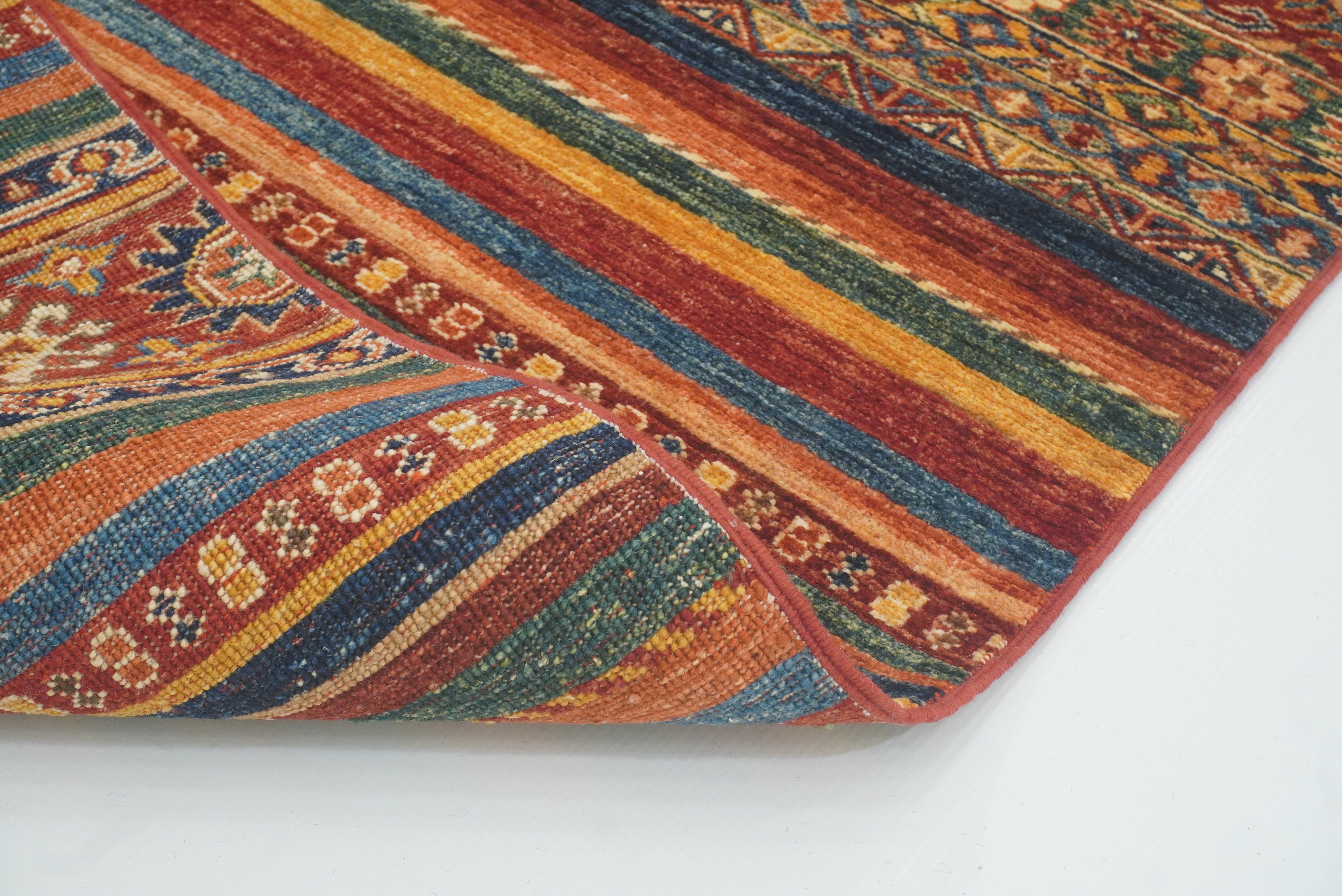 2'8"x9'6" Red Tribal Hand-Knotted Wool Runner Rug - Yildiz Rugs