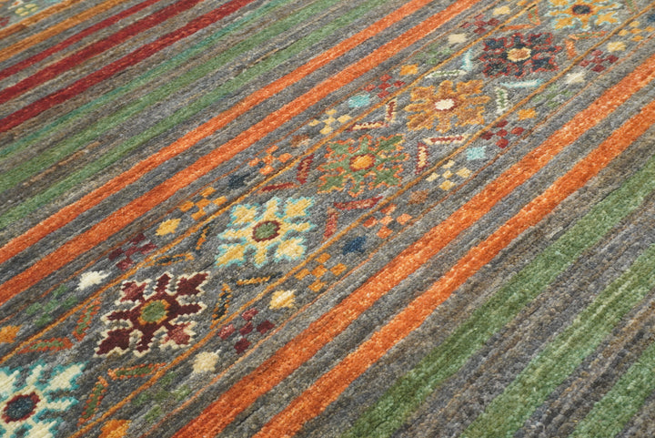 8 ft Gray Khorjin Afghan Hand Knotted Wool Runner Rug - Yildiz Rugs