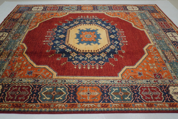 9x12 Red Heriz Afghan Hand Knotted Medallion Rug