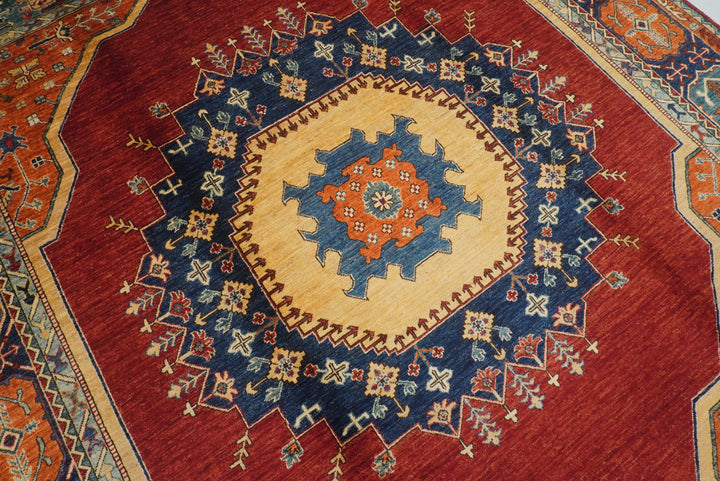 9x12 Red Heriz Afghan Hand Knotted Medallion Rug