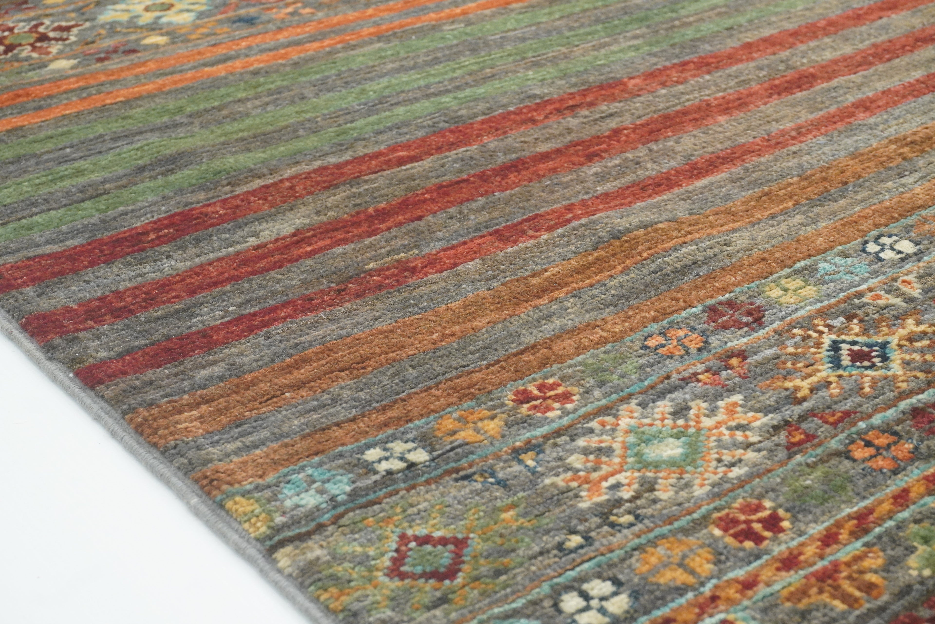 8 ft Gray Khorjin Afghan Hand Knotted Wool Runner Rug - Yildiz Rugs