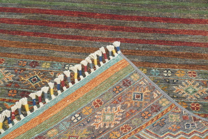 8 ft Gray Khorjin Afghan Hand Knotted Wool Runner Rug - Yildiz Rugs