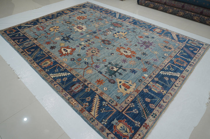 9x12 Blue Oushak Turkish Hand Knotted Rug