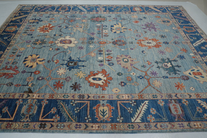 9x12 Blue Oushak Turkish Hand Knotted Rug