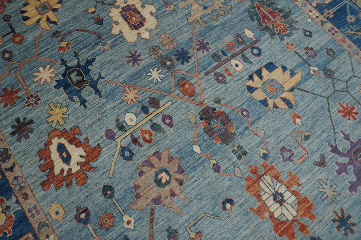 9x12 Blue Oushak Turkish Hand Knotted Rug