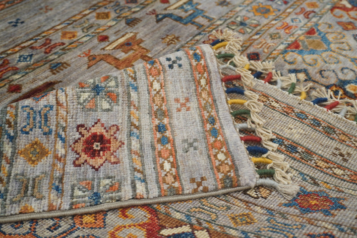 6x8 Blueish Gray Tribal Afghan Hand knotted Gabbeh Rug - Yildiz Rugs