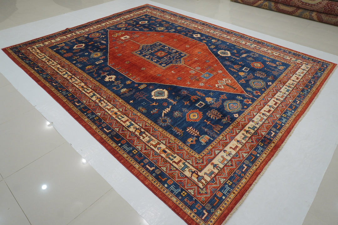 9x11 Red Blue Afghan Nomad Qashqai Hand knotted Tribal Gabbeh Rug