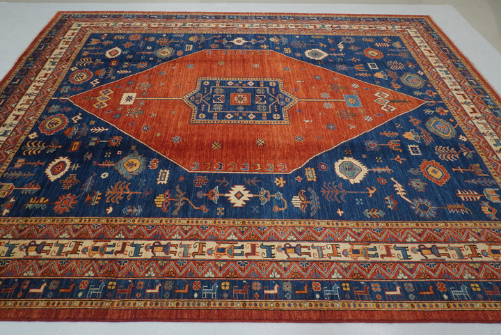 9x11 Red Blue Afghan Nomad Qashqai Hand knotted Tribal Gabbeh Rug