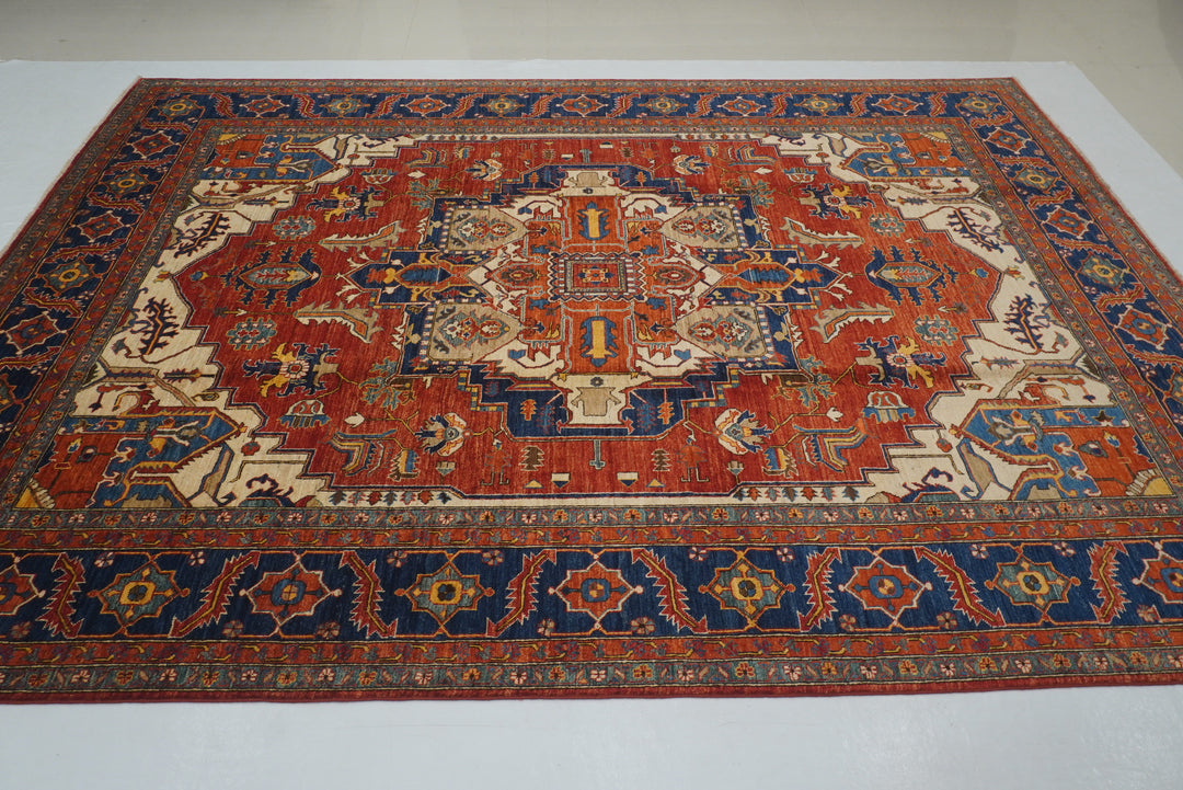 9x12 Red Heriz Afghan Hand knotted Medallion Oriental Rug