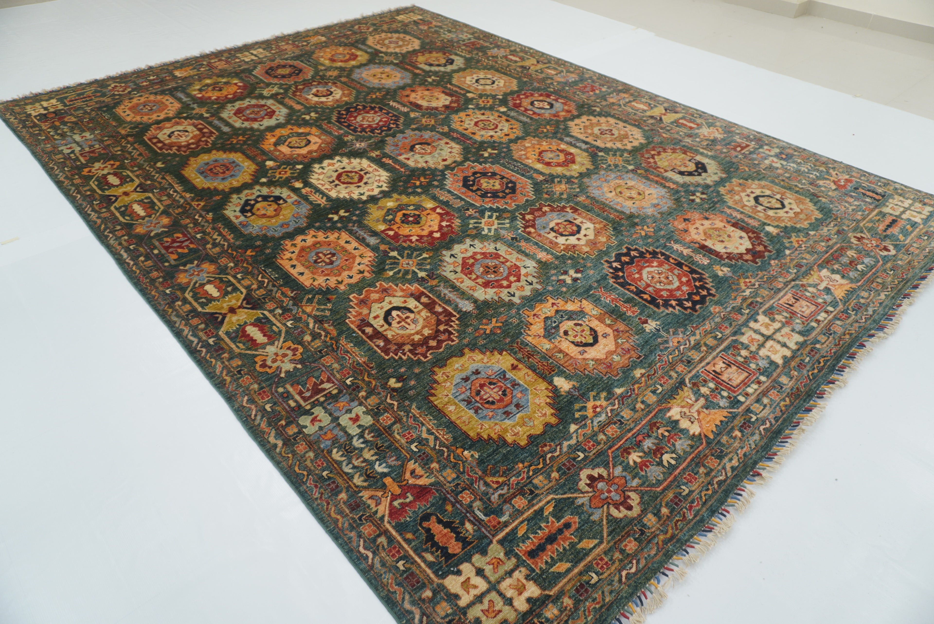 9x12 Dark Green Baluch Afghan Hand knotted Rug - Yildiz Rugs