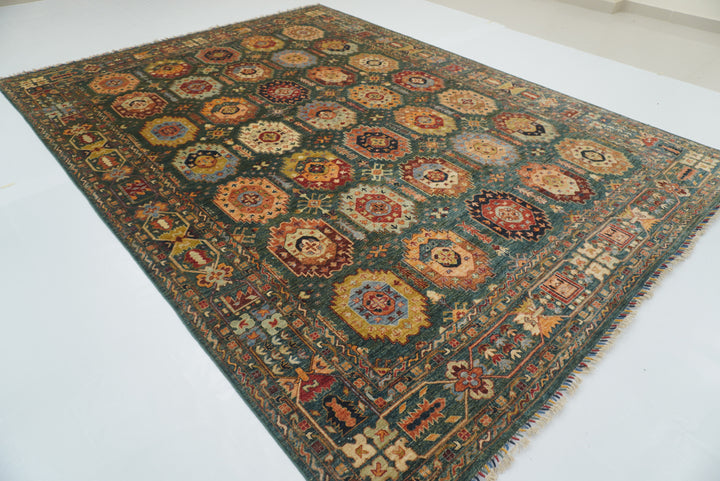 9x12 Dark Green Baluch Afghan Hand knotted Rug - Yildiz Rugs