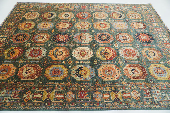 9x12 Dark Green Baluch Afghan Hand knotted Rug - Yildiz Rugs