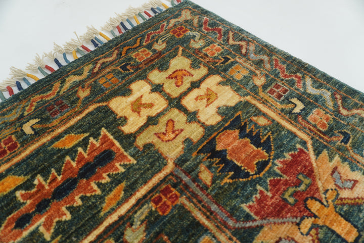 9x12 Dark Green Baluch Afghan Hand knotted Rug - Yildiz Rugs