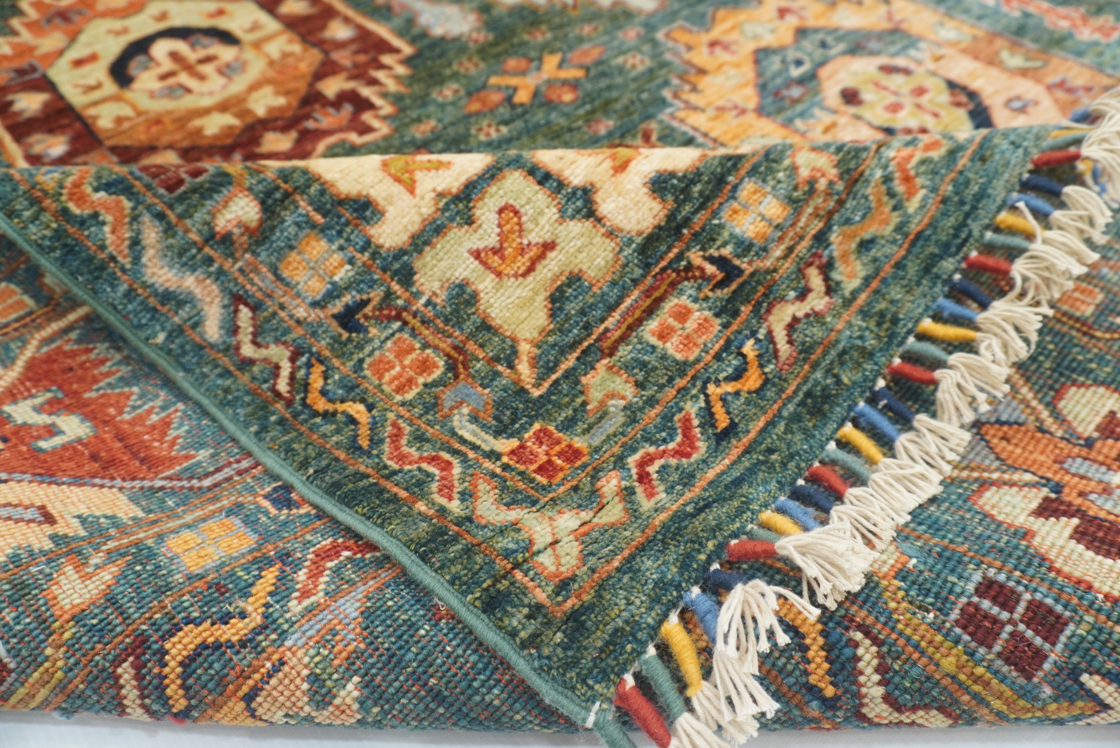 9x12 Dark Green Baluch Afghan Hand knotted Rug - Yildiz Rugs