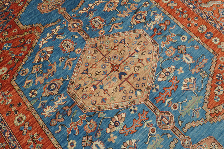 8x10 Blue Rusty Red Serapi Afghan Hand knotted Oriental Medallion Rug