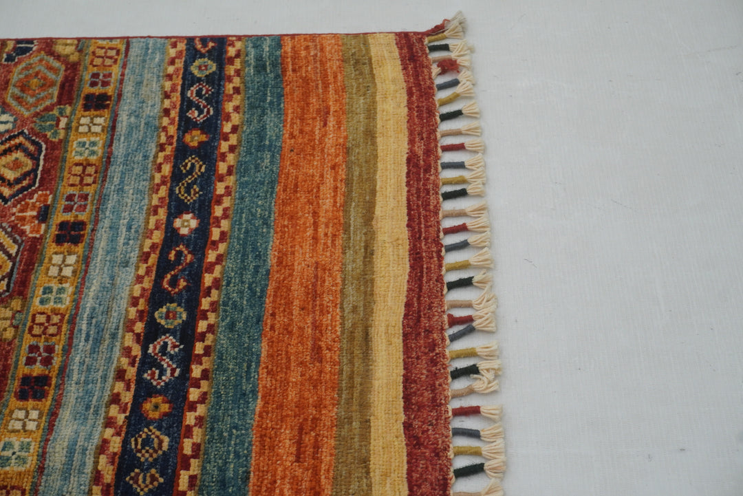 3x3 Orange Afghan Hand knotted Tribal Square Rug