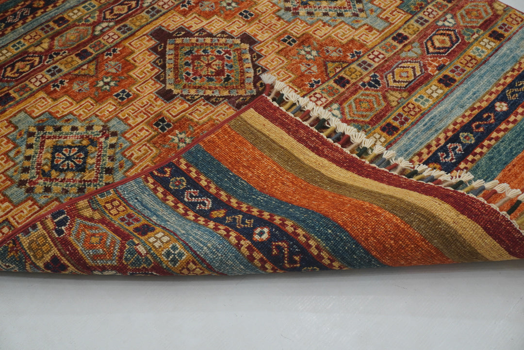 3x3 Orange Afghan Hand knotted Tribal Square Rug