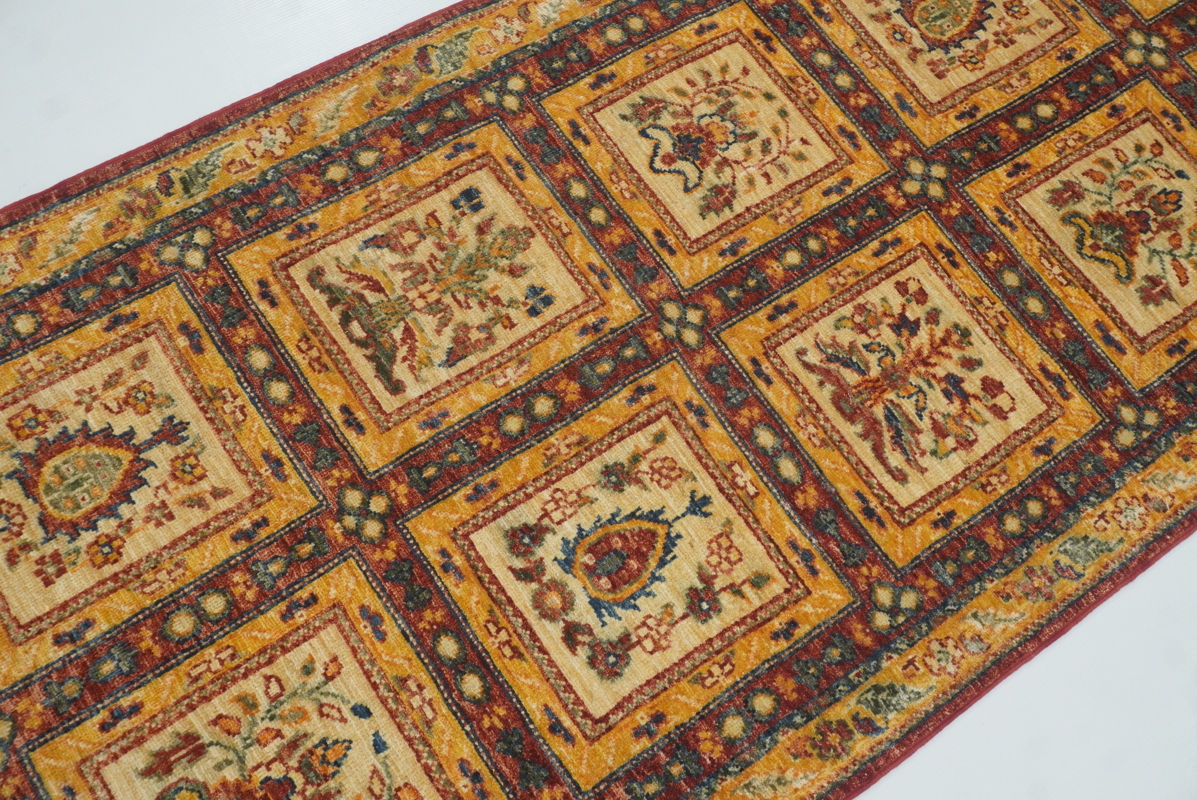 10 ft Beige Hand Knotted Afghan Wool Runner Rug - Yildiz Rugs