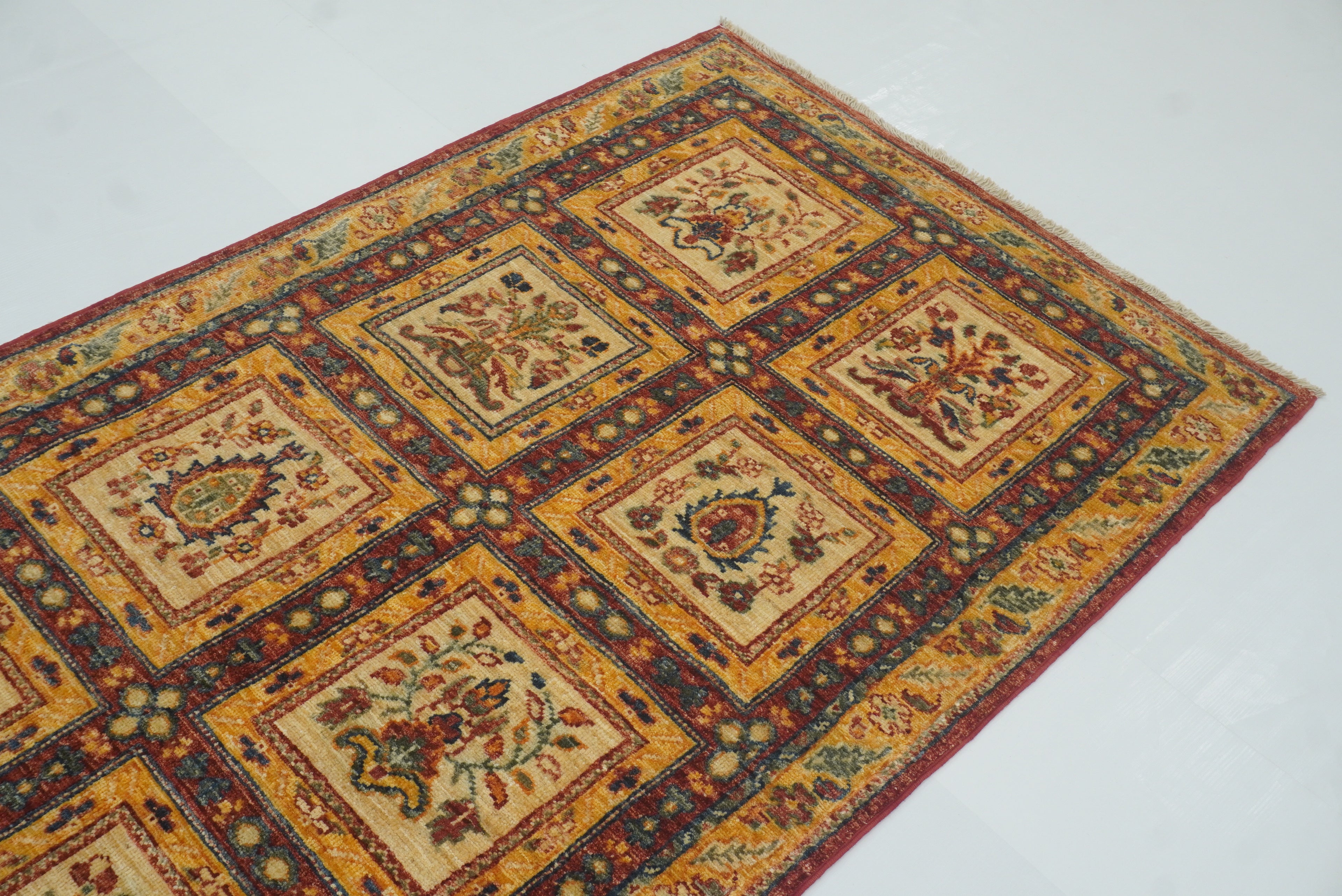 10 ft Beige Hand Knotted Afghan Wool Runner Rug - Yildiz Rugs