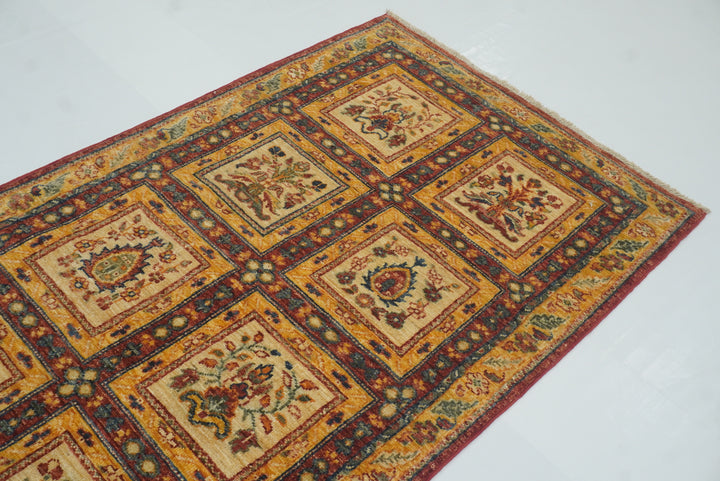 10 ft Beige Hand Knotted Afghan Wool Runner Rug - Yildiz Rugs