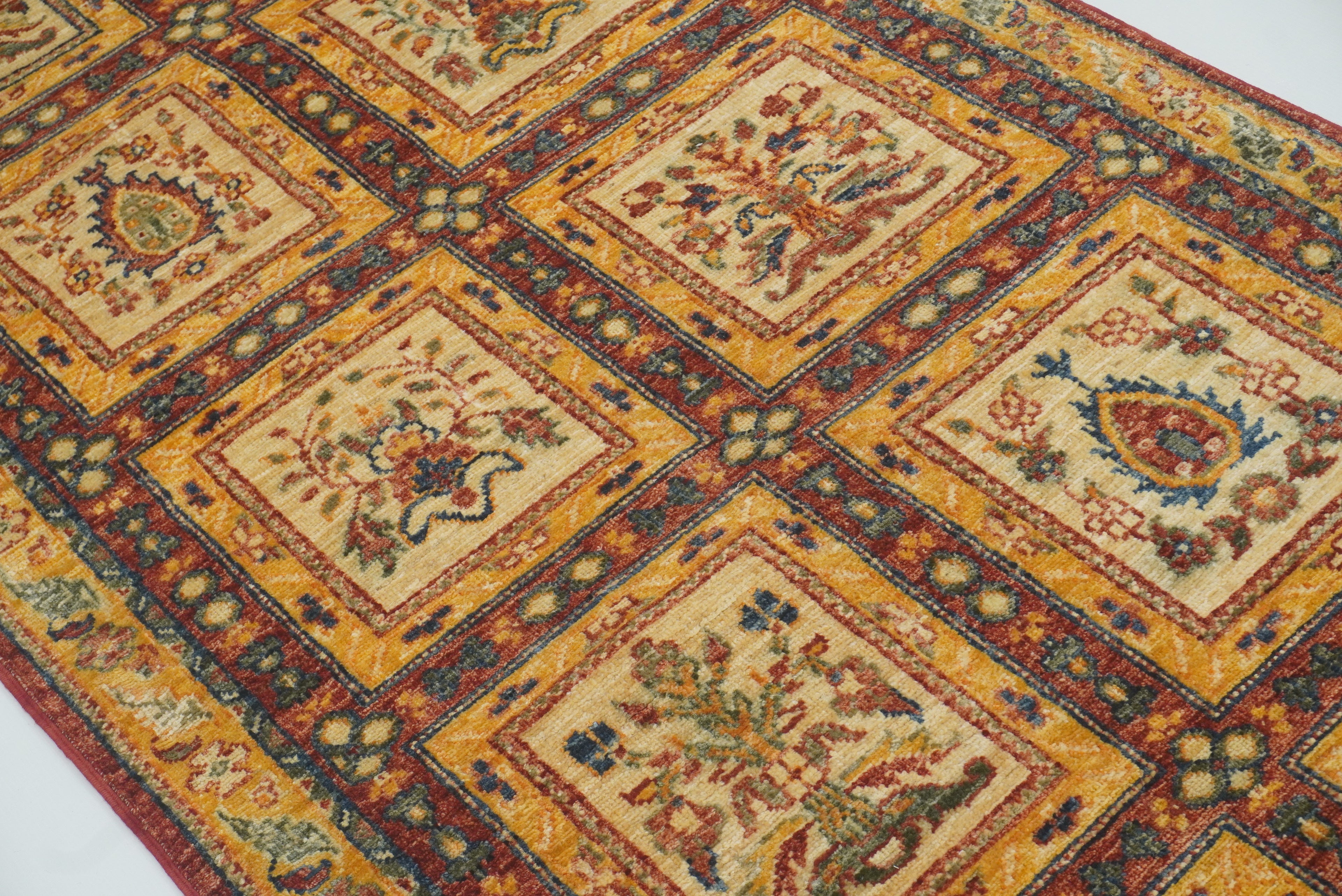 10 ft Beige Hand Knotted Afghan Wool Runner Rug - Yildiz Rugs