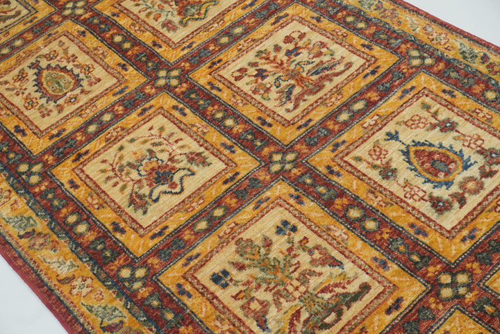 10 ft Beige Hand Knotted Afghan Wool Runner Rug - Yildiz Rugs
