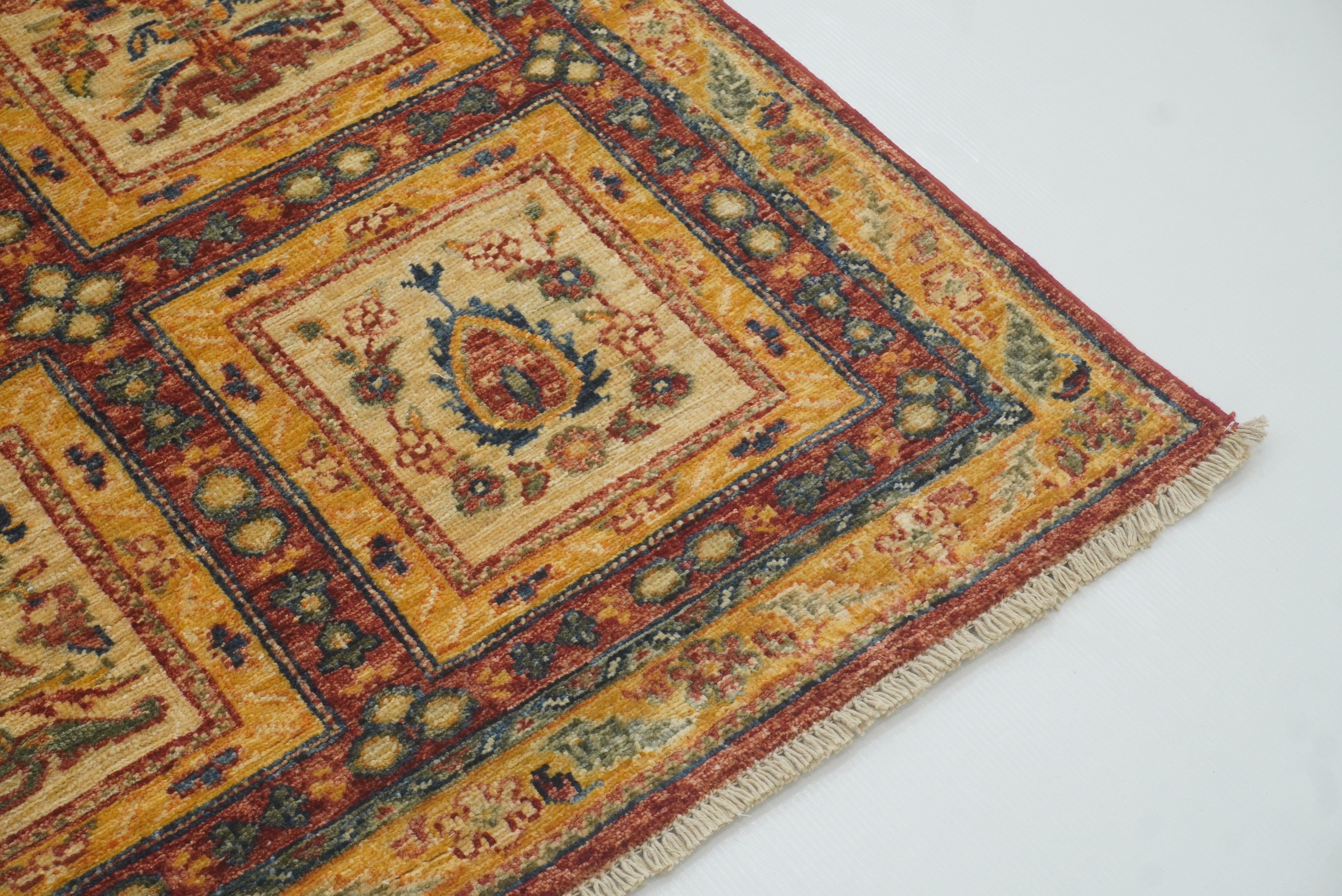 10 ft Beige Hand Knotted Afghan Wool Runner Rug - Yildiz Rugs