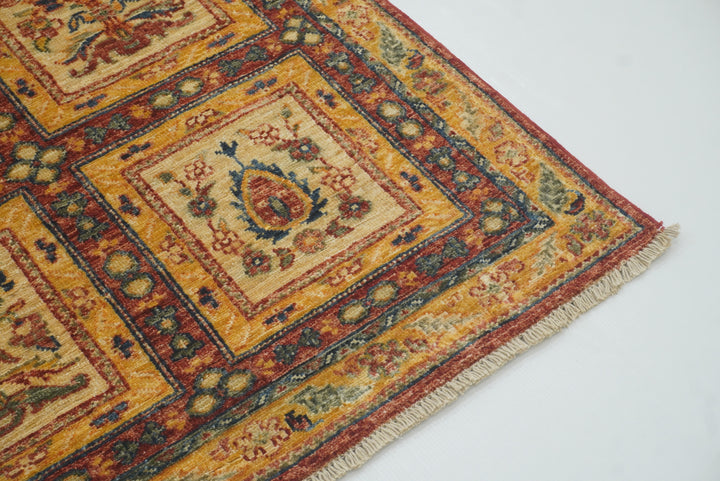 10 ft Beige Hand Knotted Afghan Wool Runner Rug - Yildiz Rugs