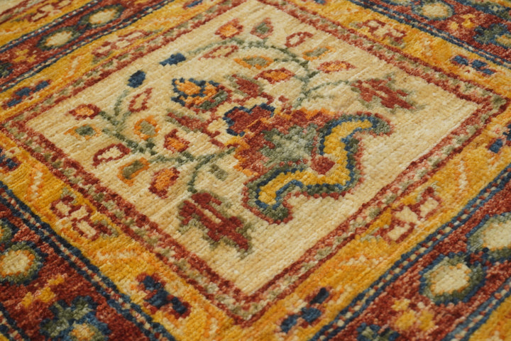 10 ft Beige Hand Knotted Afghan Wool Runner Rug - Yildiz Rugs