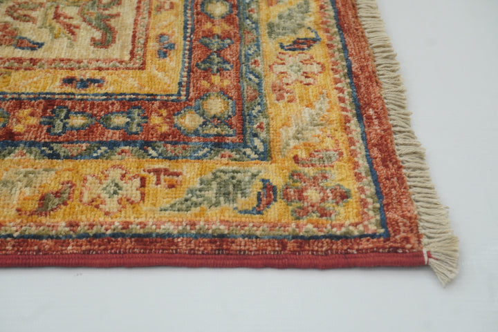 10 ft Beige Hand Knotted Afghan Wool Runner Rug - Yildiz Rugs