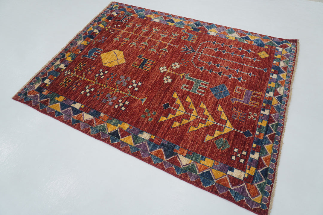 Red 5x7 Gabbeh Afghan Hand knotted Rug - Yildiz Rugs